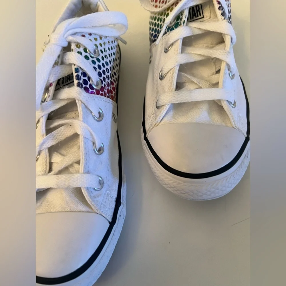 CONVERSE GIRLS SIZE 3 MADISON WHITE RAINBOW DOT SNEAKERS
